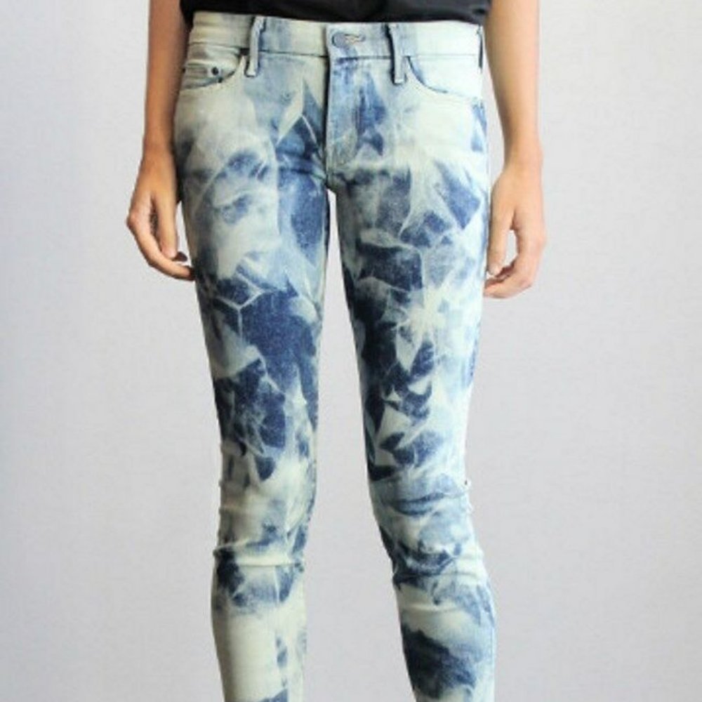 MOTHER JEANS DENIM BLEACH PATTERNED LOOKER ANKLE